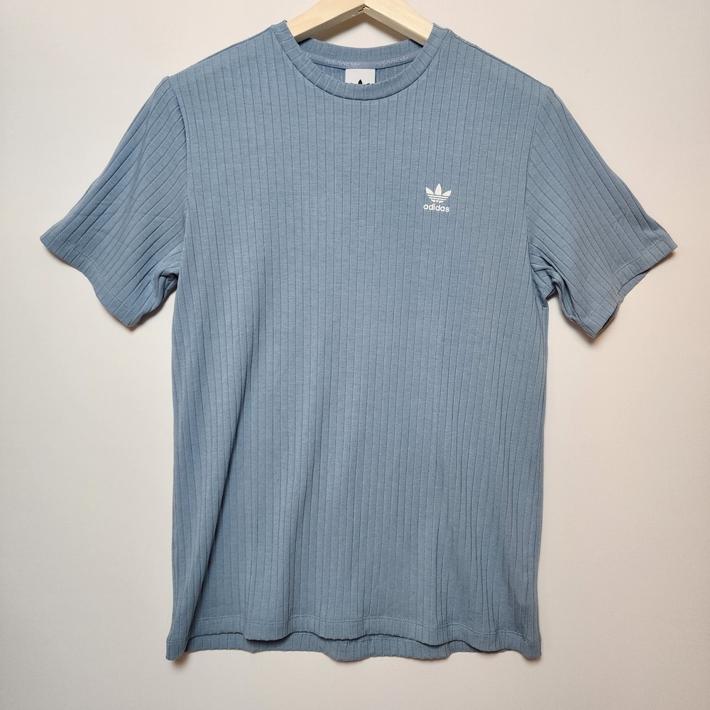 Adidas Wide Rib Tee Tactical Blue Trefoil Logo Short Sleeve Shirt Size Large